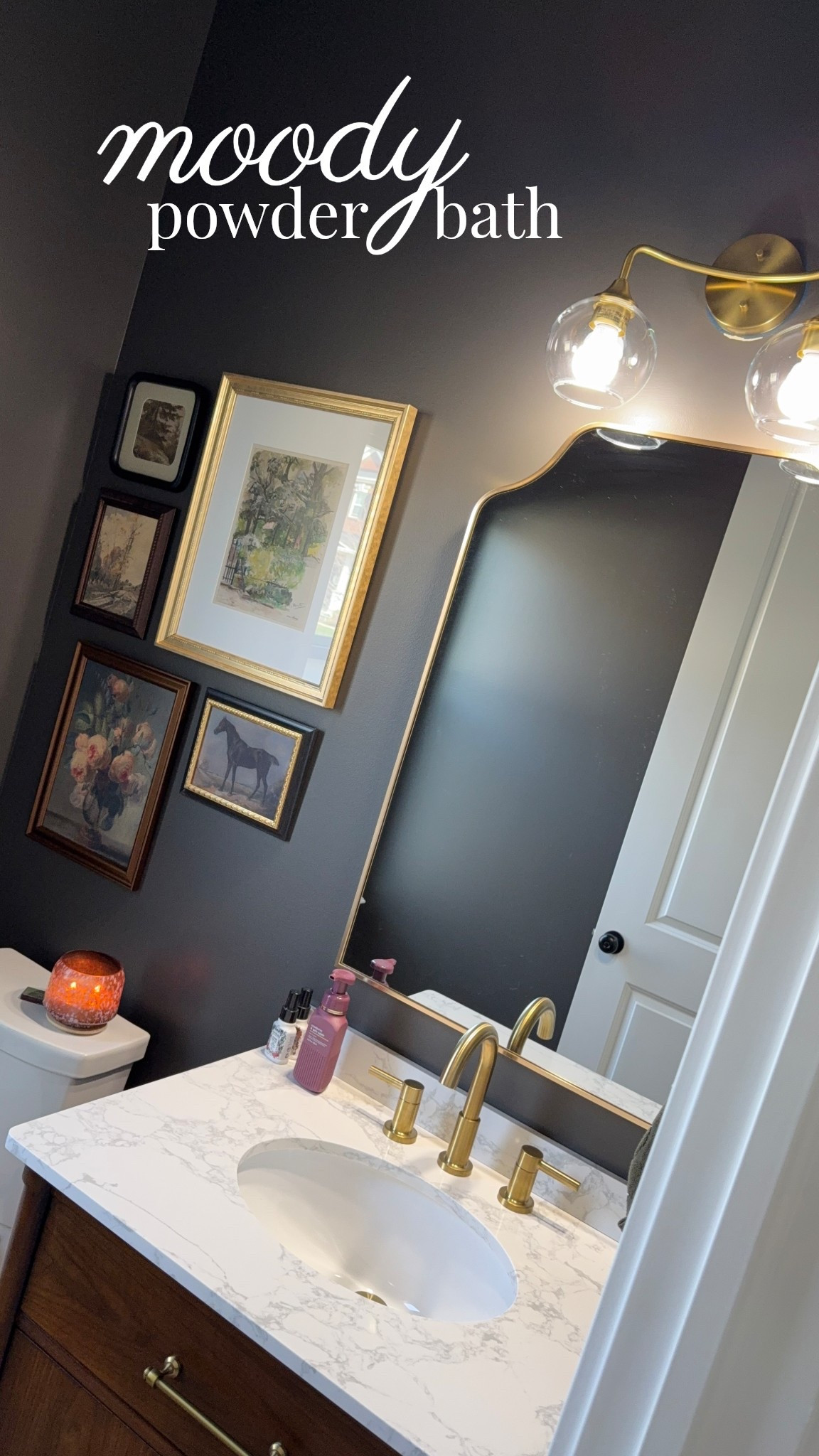 moody powder bathroom makeover and decor. color: urbane bronze #bathroomdecor #powderbath

#LTKHome