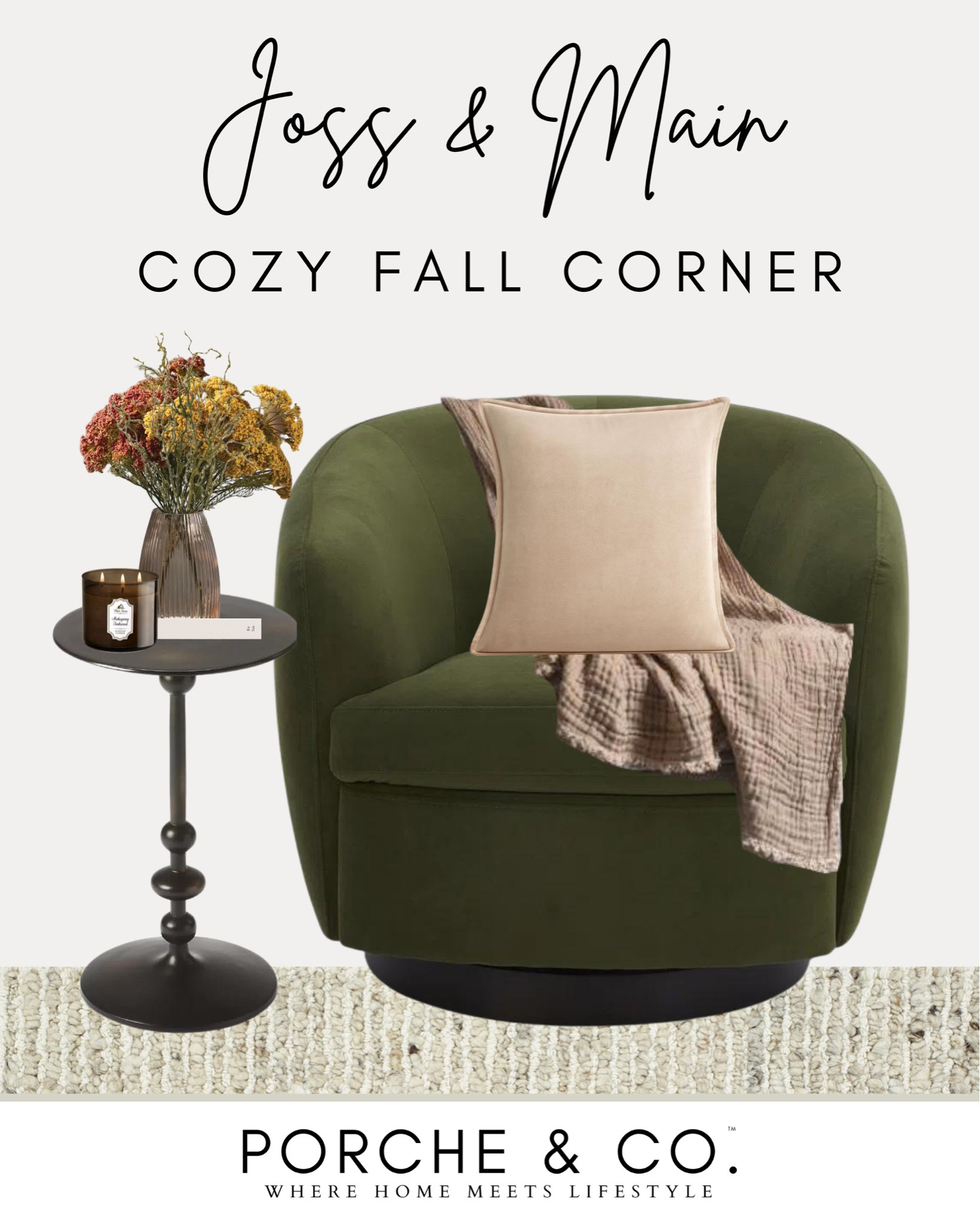 Cozy corner in my home office with Joss & Main for the Fall 🍂 Velvet swivel chair, black aluminum side table with Amber vase and Fall stems 🫶🏼 Perfect chair for curling up with a book, glass of wine or coffee drinking ☕️ @jossandmain  #jossandmainpartner #jossandmaincommunity #jossandmainedit #myjossandmain #fall #velvet #chair

#LTKHome #LTKSeasonal