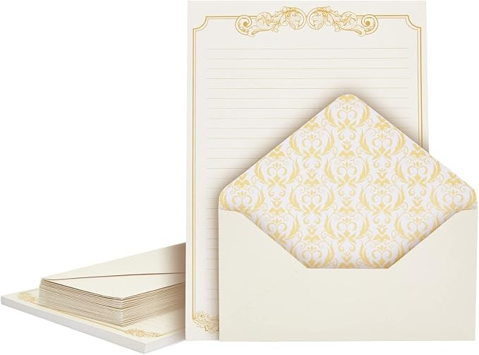 Paper Junkie 90 Pieces Stationery Set (60 Vintage-Style Paper Sheets + 30 Envelopes),Gold Border ... | Amazon (US)