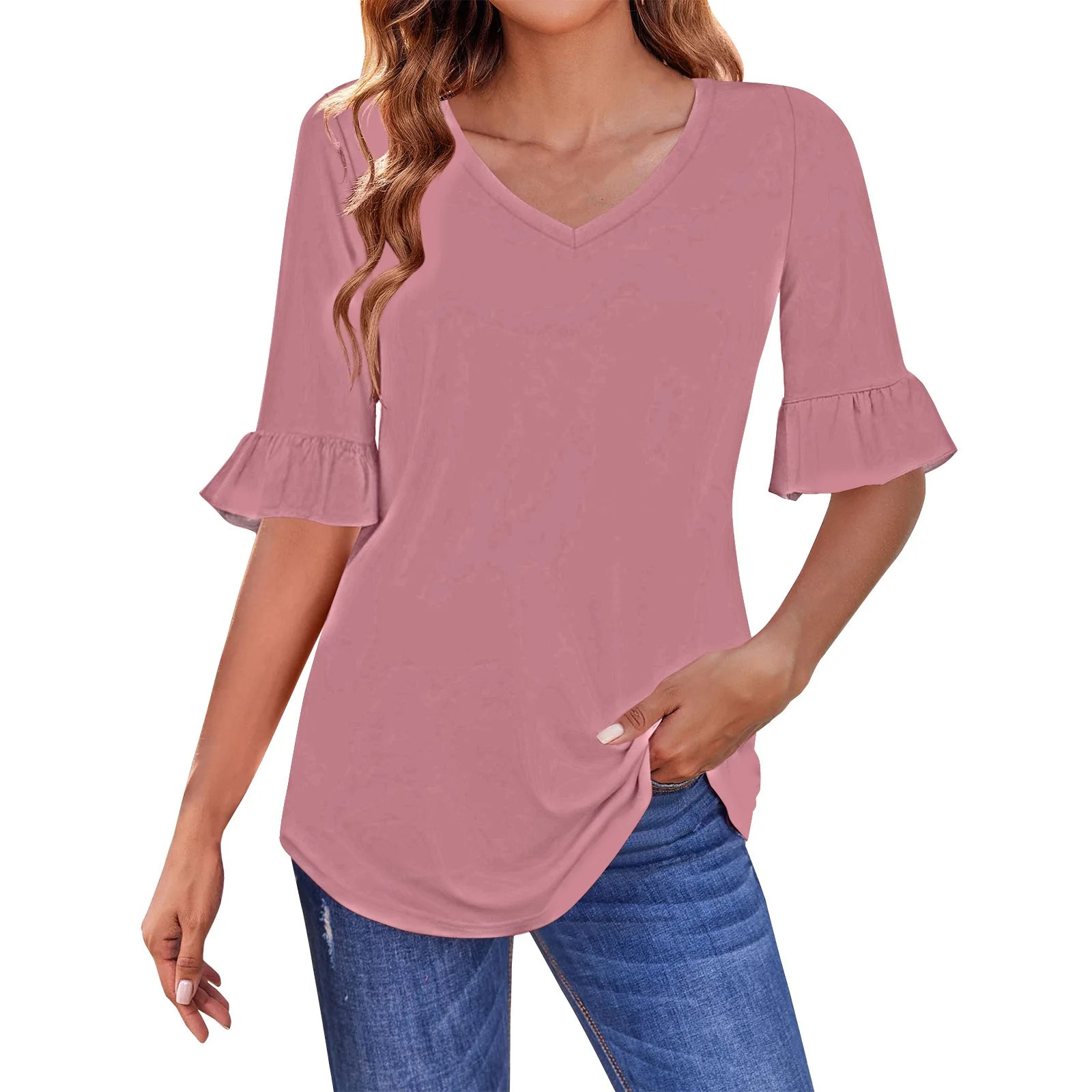 3/4 Length Sleeves Womens Tops Blouses for Women Casual Tops Trendy Shirts Spring Clothes 2025 | Walmart (US)