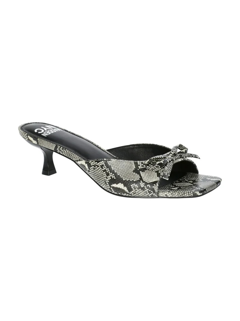 Madden NYC Women's Faux Snakeskin Kitten Heel Sandals with Bow | Walmart (US)