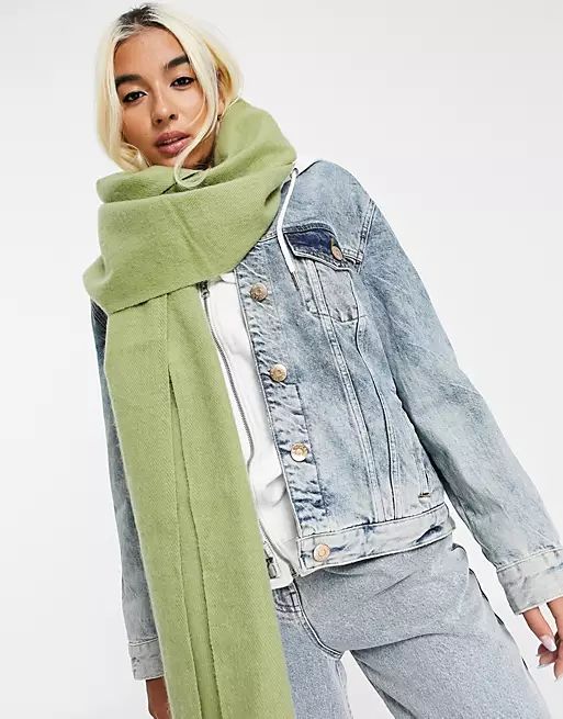 ASOS DESIGN recycled blend scarf with raw edge in mid green | ASOS | ASOS (Global)