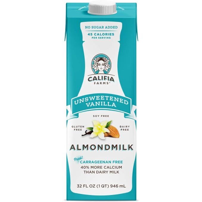 Califia Farms - Almond Milk, Unsweetened Vanilla, 32 Oz | Dairy Free | Whole30 | Keto | Vegan | P... | Amazon (US)