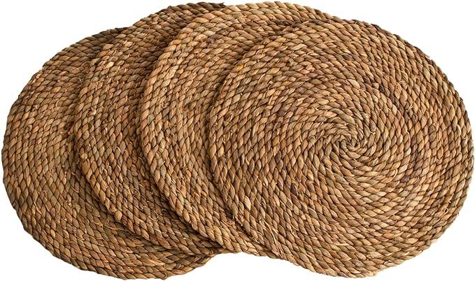Essentials Boho Round Woven Placemats – Set of 4, Natural Wicker Cattail Placemats, Braided Hea... | Amazon (US)