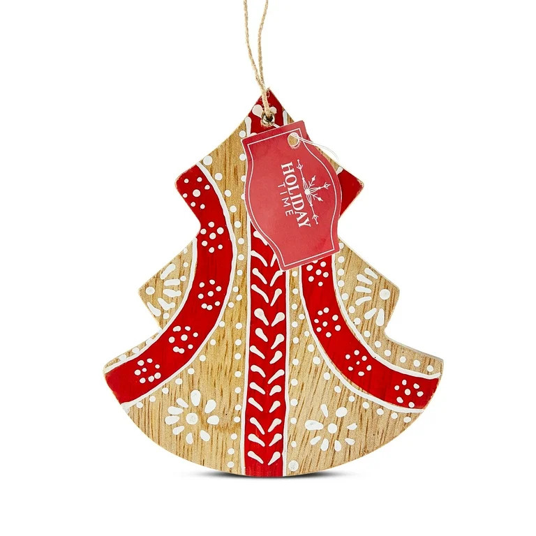 Wood Tree Shape Hand Painted Christmas Hanging Ornament, 4 in, by Holiday Time | Walmart (US)