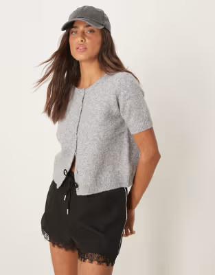 Glamorous short sleeve button up cardigan in gray | ASOS (Global)