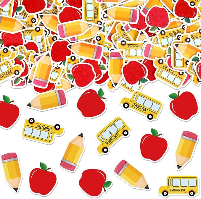 Whaline 300 Pcs Back to School Table Confetti Cartoon Bus Pencil Apples Paper Table Centerpieces ... | Amazon (US)