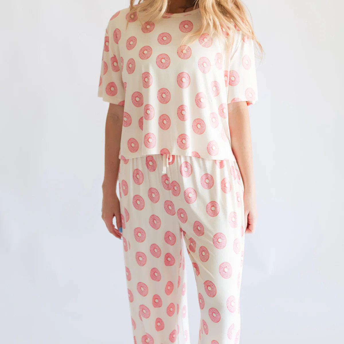 Women's T-Shirt and Pants Set in Pink Donuts | Silks Design