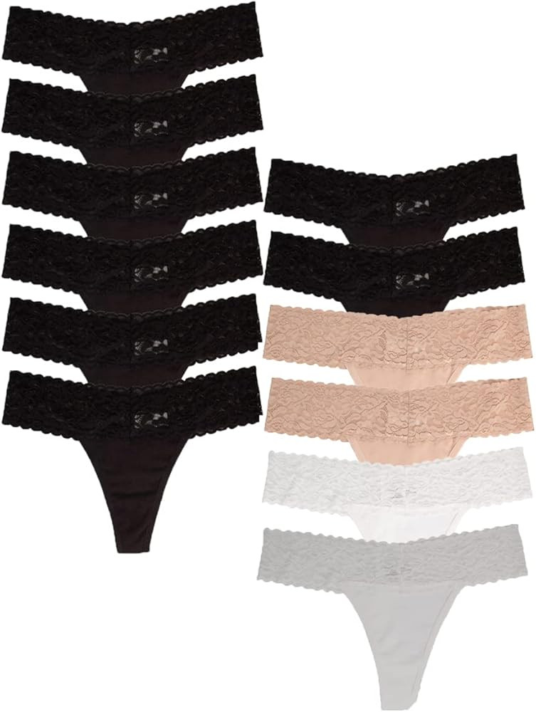 Jo & Bette Lace Thongs for Women - 6 or 12 Pack Low Rise Thongs - Lace Panties Cotton Underwear W... | Amazon (US)