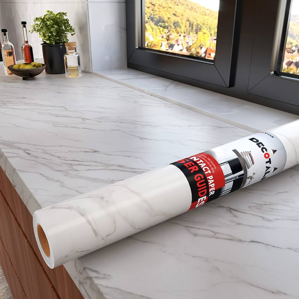 Decotalk 30"x200" Contact Paper Marble Contact Paper for Countertops Waterproof White Marble Cont... | Amazon (US)