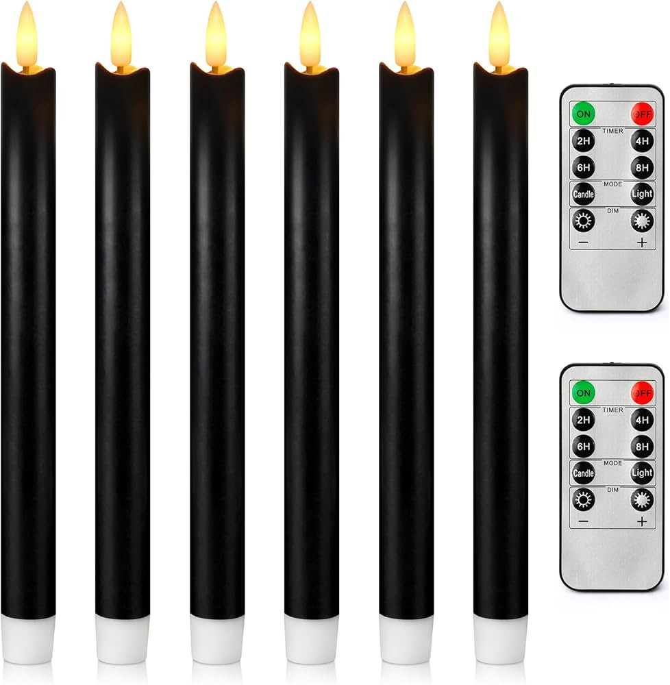 Enpornk 6 Pack Flameless Flickering Taper Candles with 2 Remote Controls and Timer, Real Wax 3D W... | Amazon (US)