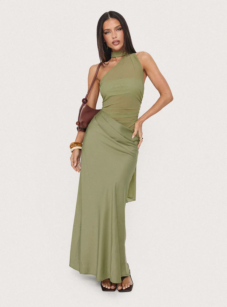 Indiara Halter Mesh Maxi Dress Green | Princess Polly US