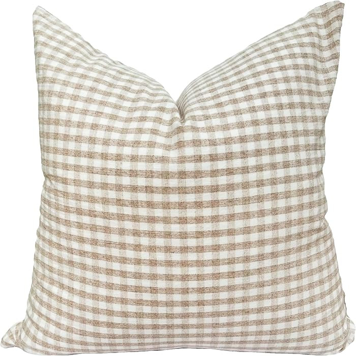 Tetech 100% Natural Linen Cotton Pillow Cover 22x22 Inch, Beige & Ivory Woven Stripe Checkered, G... | Amazon (US)