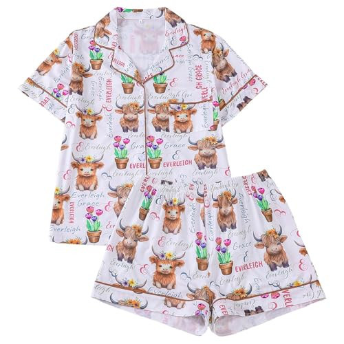 Sfascumop Christmas Pajamas Womens Adult Family Matching Plus Size Short Sleeve Silk Pjs Satin 2 Piece Loungewear Ladies Cute Sleepwear Cow 02 Small | Amazon (US)