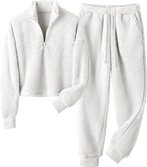 EsheSy Women's Fluffy Pajamas Set Fleece Pullover Sherpa Pants 2 Piece Pjs Set Fuzzy Loungewear | Amazon (US)