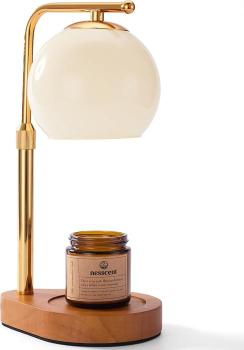 Ivory Glass Candle Warmer Lamp Adjustable Height with Timer 2 4 8H | Warm Gold Hardware | Dark Wa... | Amazon (US)