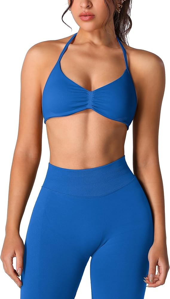 ABOCIW Workout Sets for Women 2 Piece Seamless Halter Sports Bra Scrunch Butt High Waist Leggings... | Amazon (US)