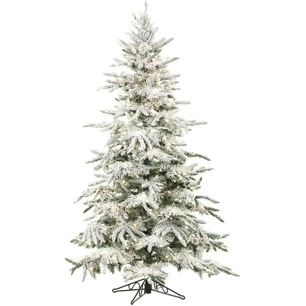 Fraser Hill Farm Unlit 7.5' Mountain Pine Flocked Artificial Christmas Tree | Walmart (US)