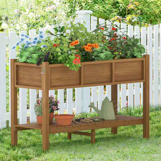 LUE BONA 17.7-in W x 46.5-in L x 28.7-in H Elevated Teak Plastic Raised Garden Bed | Lowe's