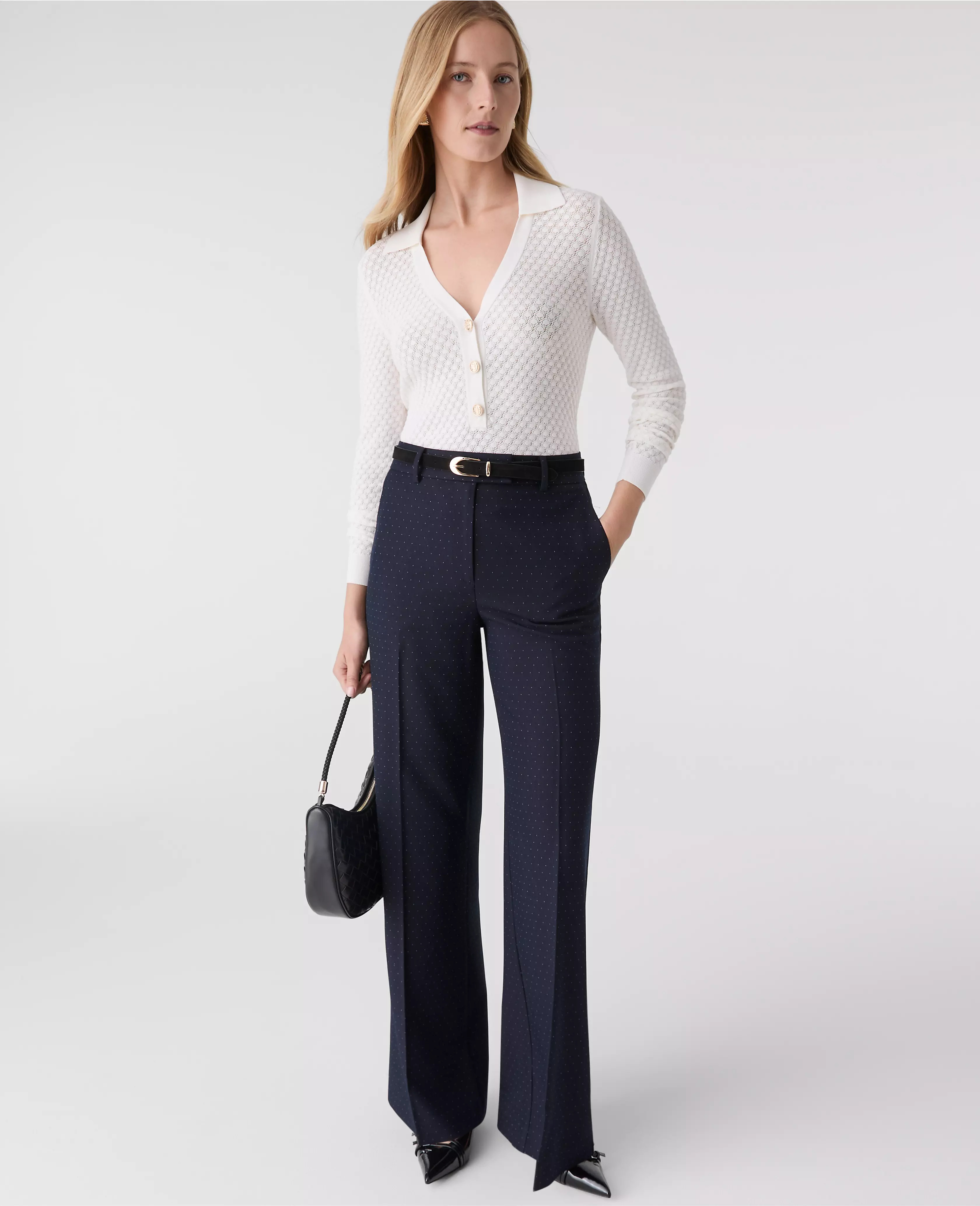 The Dotted Wide-Leg Flare Trouser | Ann Taylor