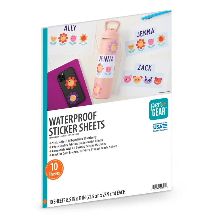 Pen+Gear Waterproof and Repositionable Sticker Paper, 8.5" x 11", 10 Sheets, White | Walmart (US)