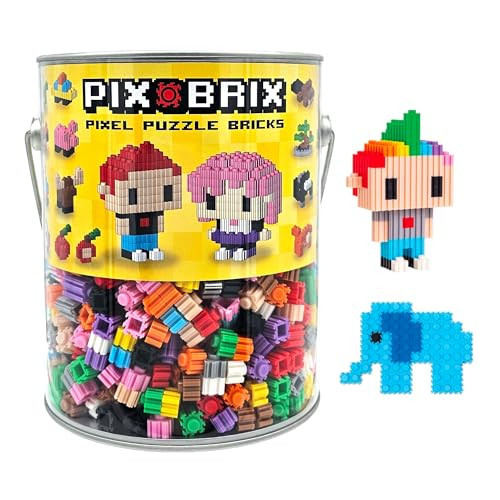 Pix Brix Pixel Art Puzzle Bucket – 1,500-Piece Kit with 10-Color Medium Palette – Patented Interlocking Building Bricks for 2D and 3D Creations – STEM Toy for Ages 6+ | Amazon (US)