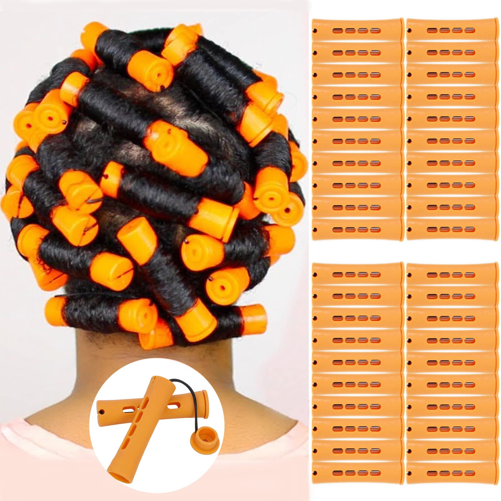 40pcs Cold Wave Perm Rods Set for Women's Long & Short Natural Hair - Plastic Orange Rollers for ... | Amazon (US)