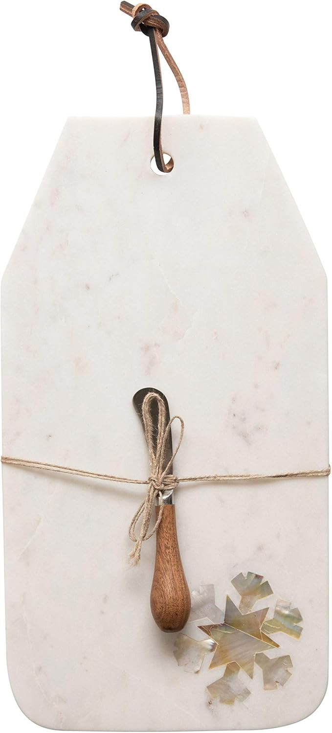 Creative Co-Op 16" L x 9" W Marble w/Mother of Pearl Snowflake Inlay & Wood Handle Canape Knife, ... | Amazon (US)