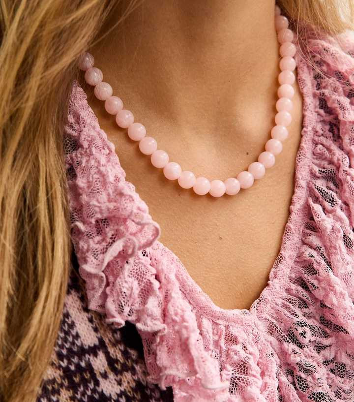 Light Pink Resin Bead Necklace | New Look | New Look (UK)