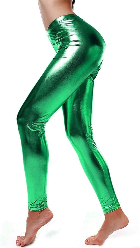 Loxdonz Women Wet Look Shiny Metallic Leggings Liquid Waist Stretch Pants | Amazon (US)