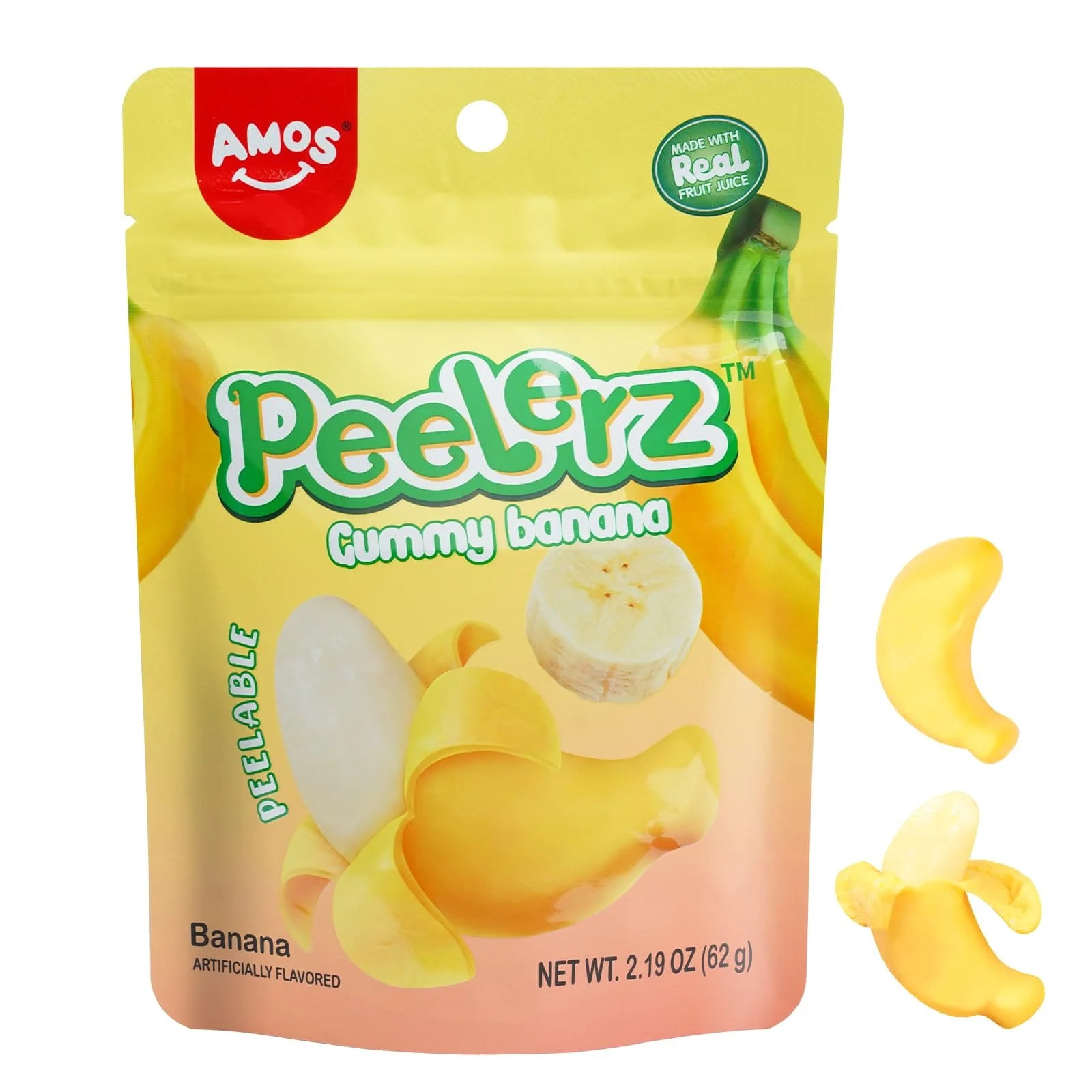 AMOS Peelerz Banana Gummy Candy (6 oz), Brand: AMOS, Container Type: Resealable Bag, Allergens: N... | Walmart (US)