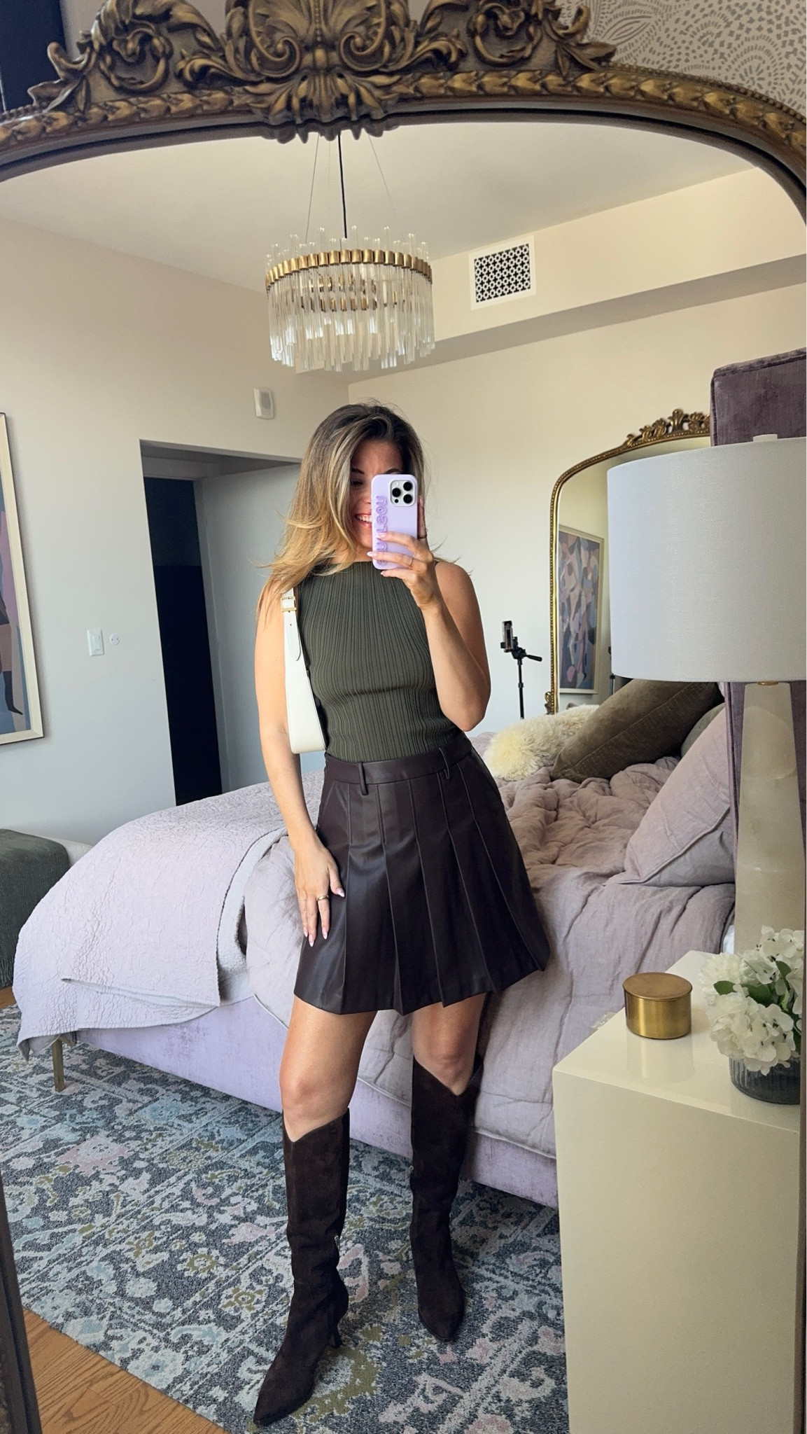 Wayf brown leather pleated skirt and green ribbed sleeveless top from Nordstrom fall workwear capsule collection looks in my usual small/2 shop the Nordstrom anniversary sale today!
Loving tan code: emersonn

#LTKWorkwear #LTKxNSale #LTKFindsUnder100