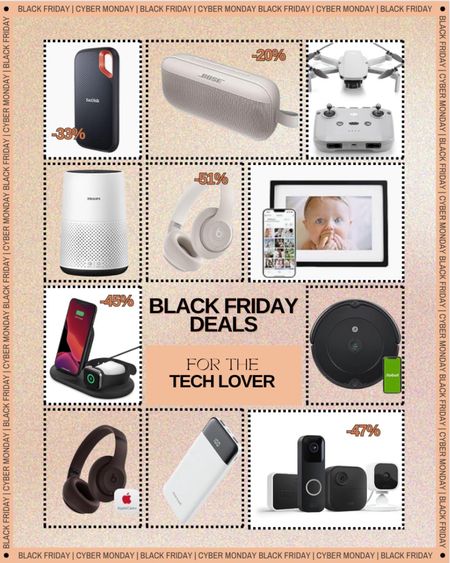 Amazing Amazon finds for Black Friday and Cyber Monday. Great gifts for him or any tech lover.

Digital photo fram, robot vacuum, phone dock, charging dock, wireless headphones, external battery

#LTKsalealert #LTKCyberWeek #LTKGiftGuide
