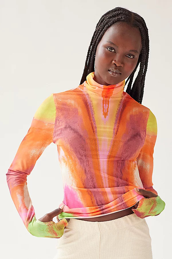 AFRM Zadie Mesh Printed Turtleneck Top | Urban Outfitters (US and RoW)