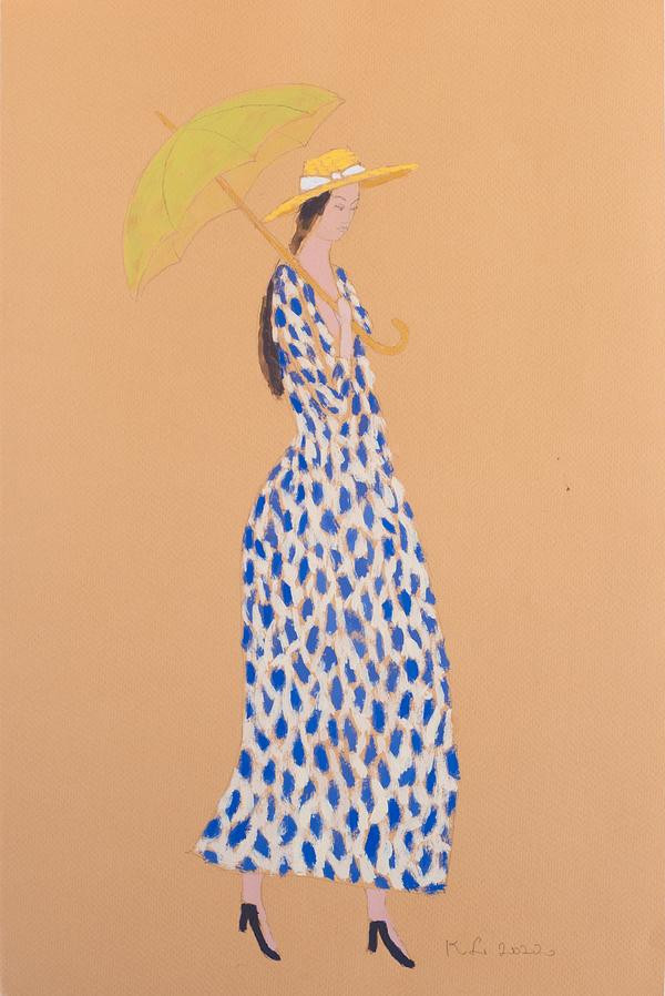 Woman in Blue and White dress | Artfully Walls