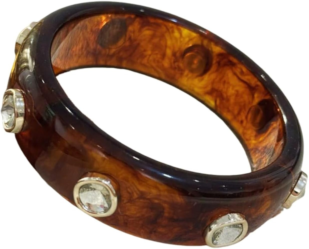 Chunky Acetate Bangle with Marble Veining & Colored Gemstones - Statement Resin Cuff Bracelet for... | Amazon (US)