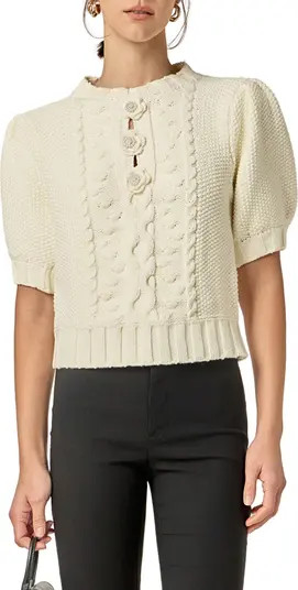 English Factory Cable Stitch Puff Sleeve Cardigan | Nordstrom | Nordstrom