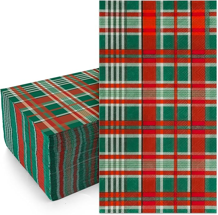 Whaline 100 Pack Christmas Guest Napkins Plaid Disposable Paper Napkins Red Green Checkered Bathr... | Amazon (US)