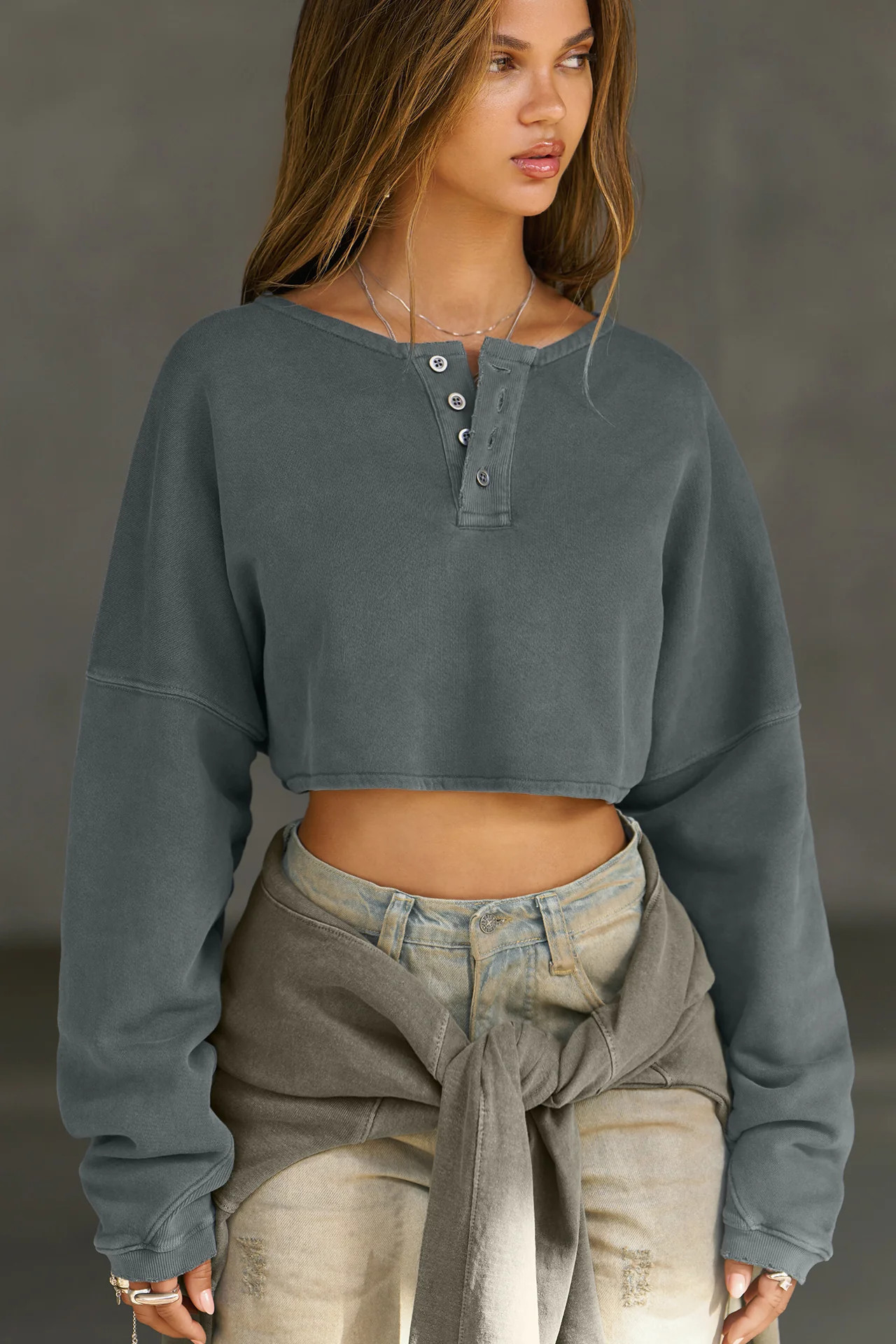 Henley Crop Sweatshirt | Joah Brown