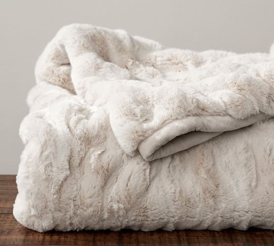Ruched Faux Fur Throw - Ivory | Pottery Barn (US)