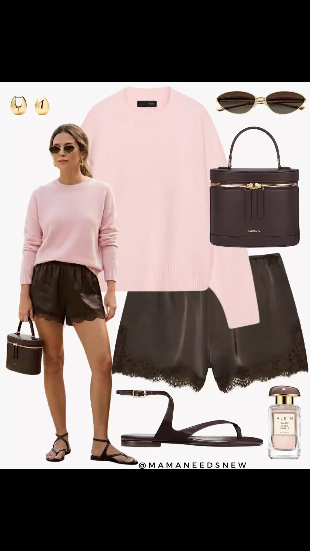 A late spring to summer outfit with a knit sweater, lace trim shorts, sandals, top handle bag 🌸🤎

#LTKootd #LTKSeasonal #LTKSaleAlert