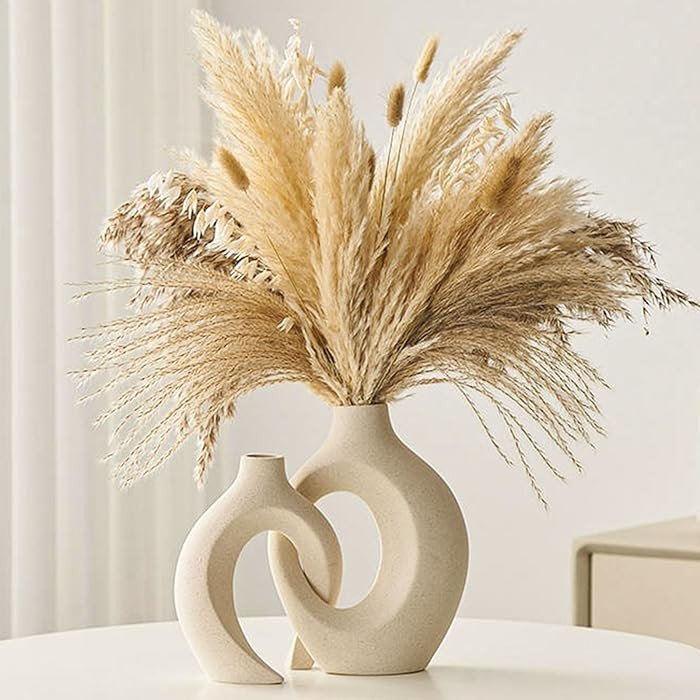 White Ceramic Vases -Set of 2,Round Hollow Modern Vase for Home Decor,Boho Vases for Nordic Minim... | Amazon (CA)