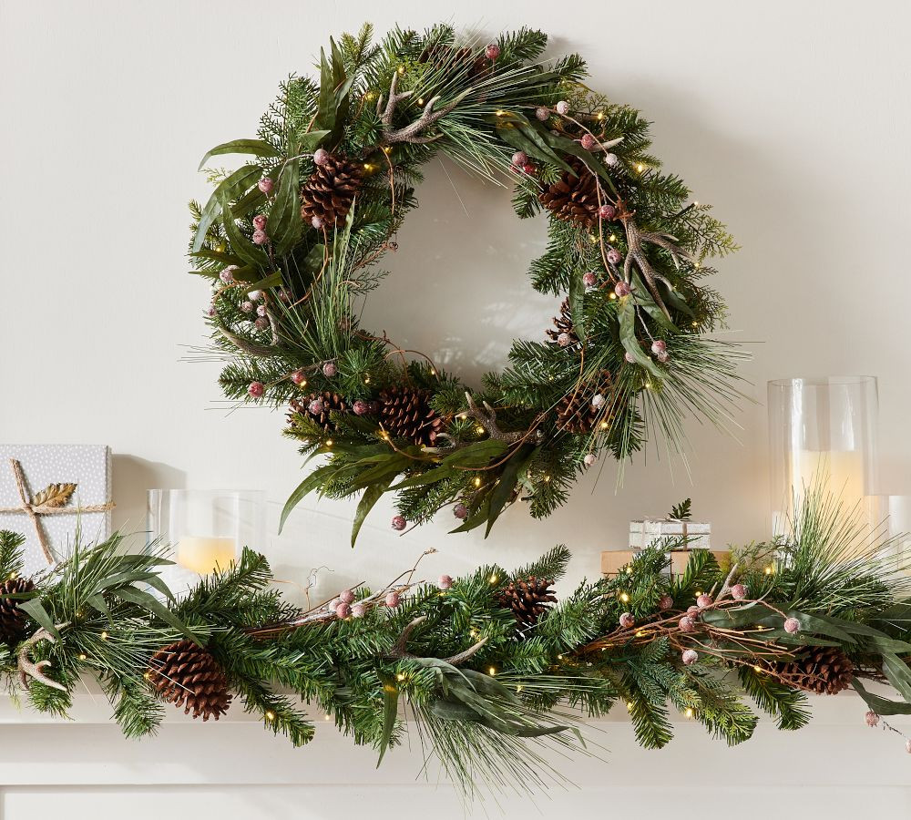 Pre-Lit Faux Tahoe Pine Wreath & Garland | Pottery Barn (US)