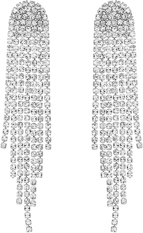 Rhinestone Earrings Dangling for Women Girls Long Chandelier Earrings Tassel Fringe Crystals Dangle  | Amazon (US)