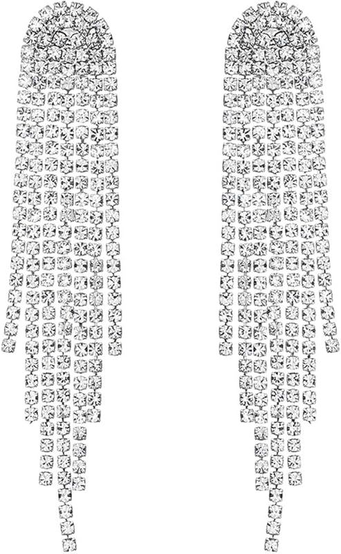 Rhinestone Earrings Dangling for Women Girls Long Chandelier Earrings Tassel Fringe Crystals Dangle  | Amazon (US)