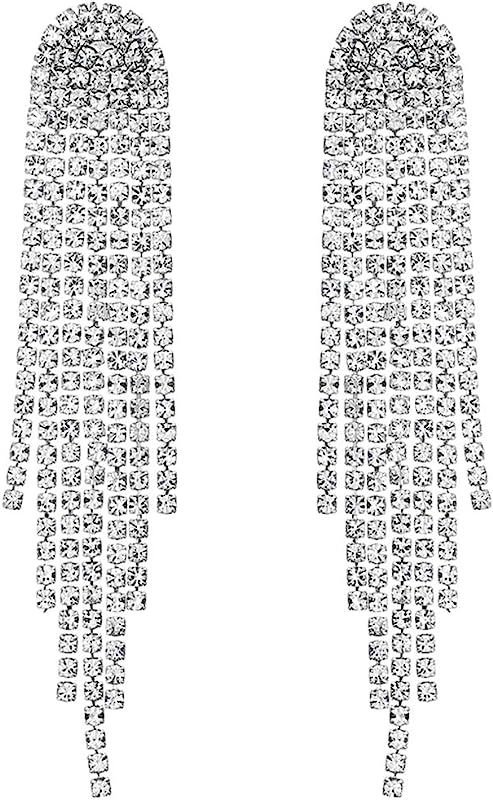 Rhinestone Earrings Dangling for Women Girls Long Chandelier Earrings Tassel Fringe Crystals Dangle  | Amazon (US)