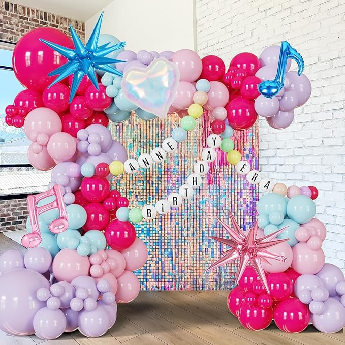 190pcs Pink, Purple，Blue Balloon Garland Heart Star Balloons, Custom Bracelet Banner For Birthd... | Amazon (US)