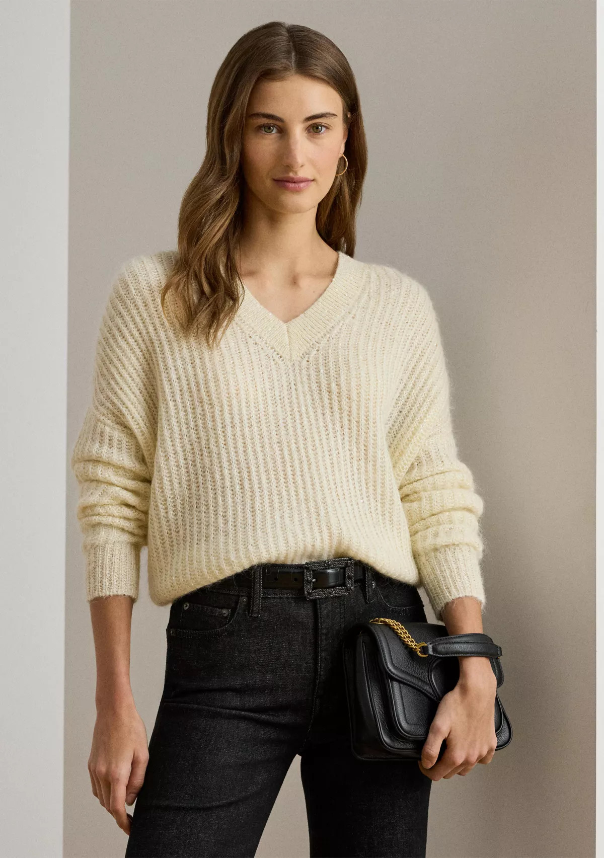 Lauren Ralph LaurenWomen's Sequined Rib-Knit V-Neck Sweater | Belk