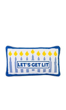 Furbish Studio Let's Get Lit Needlepoint Pillow in Light Blue & Yellow & White from Revolve.com | Revolve Clothing (Global)