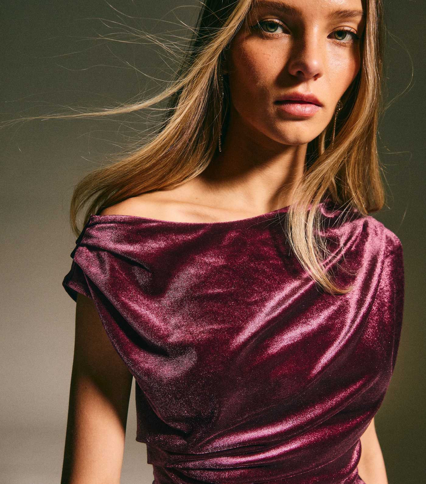 Burgundy Velvet Off The Shoulder Ruched Top | New Look | New Look (UK)